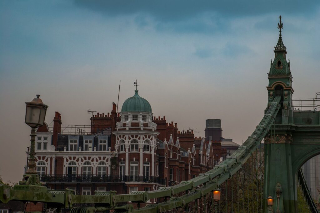 The Hammersmith Bridge over the River Thames in the concept of relocating to Hammersmith.