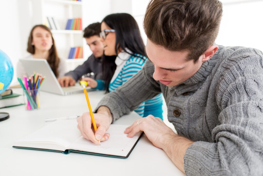 Students studying together in their classroom